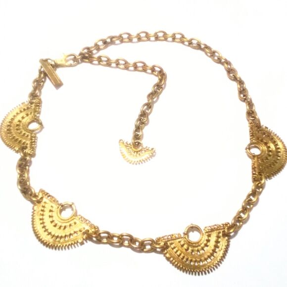 Vintage New York Studio Signed Ethnic Inspired Adjustable Gold Tone Chain Belt - Picture 1 of 6